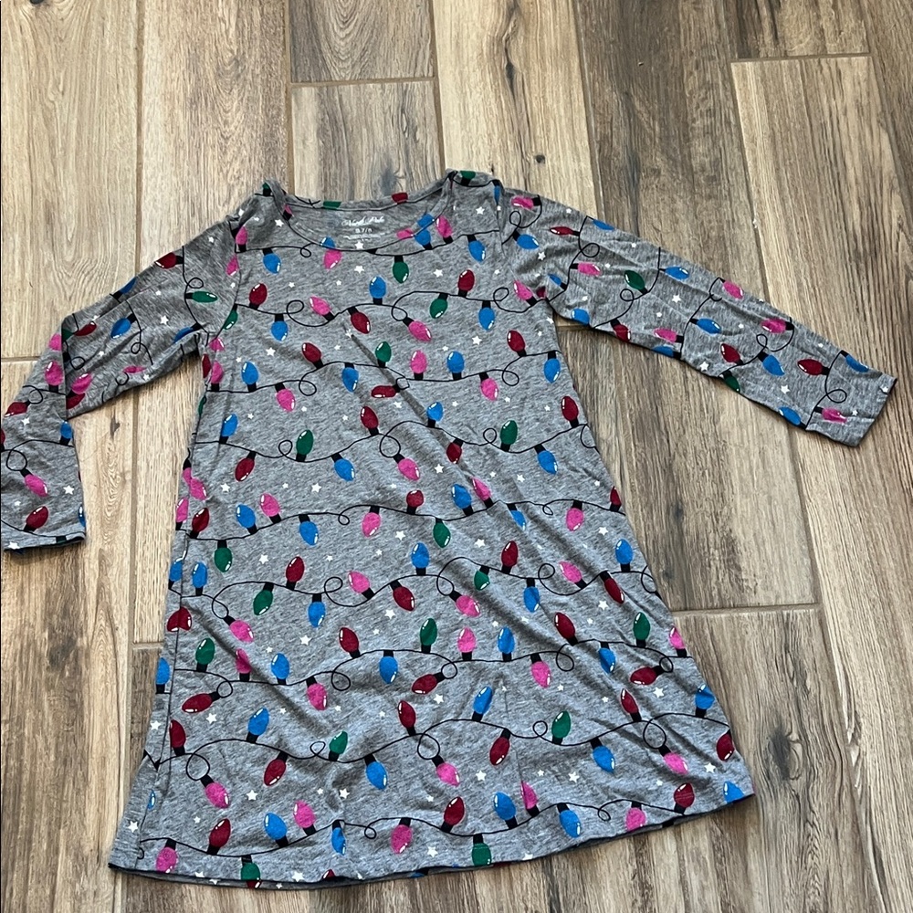 Colorful Holiday String Lights Long Sleeve Dress Size 7/8